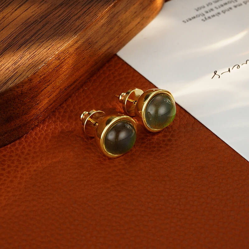 铜合金耳饰 5894【渐变豆豆】法式圆形炫彩温感变色时尚耳饰