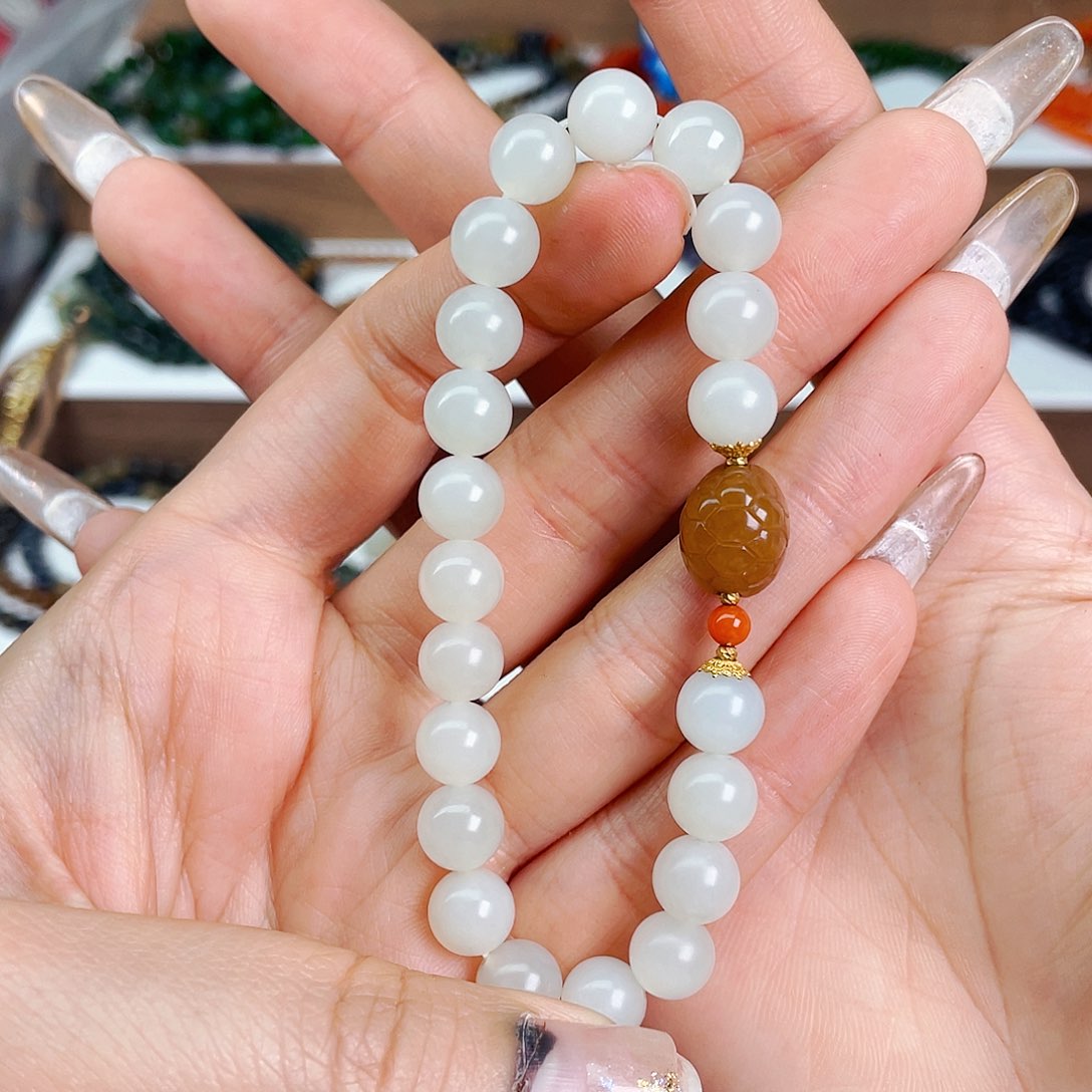 和田玉8mm山流水白玉设计款未镶嵌