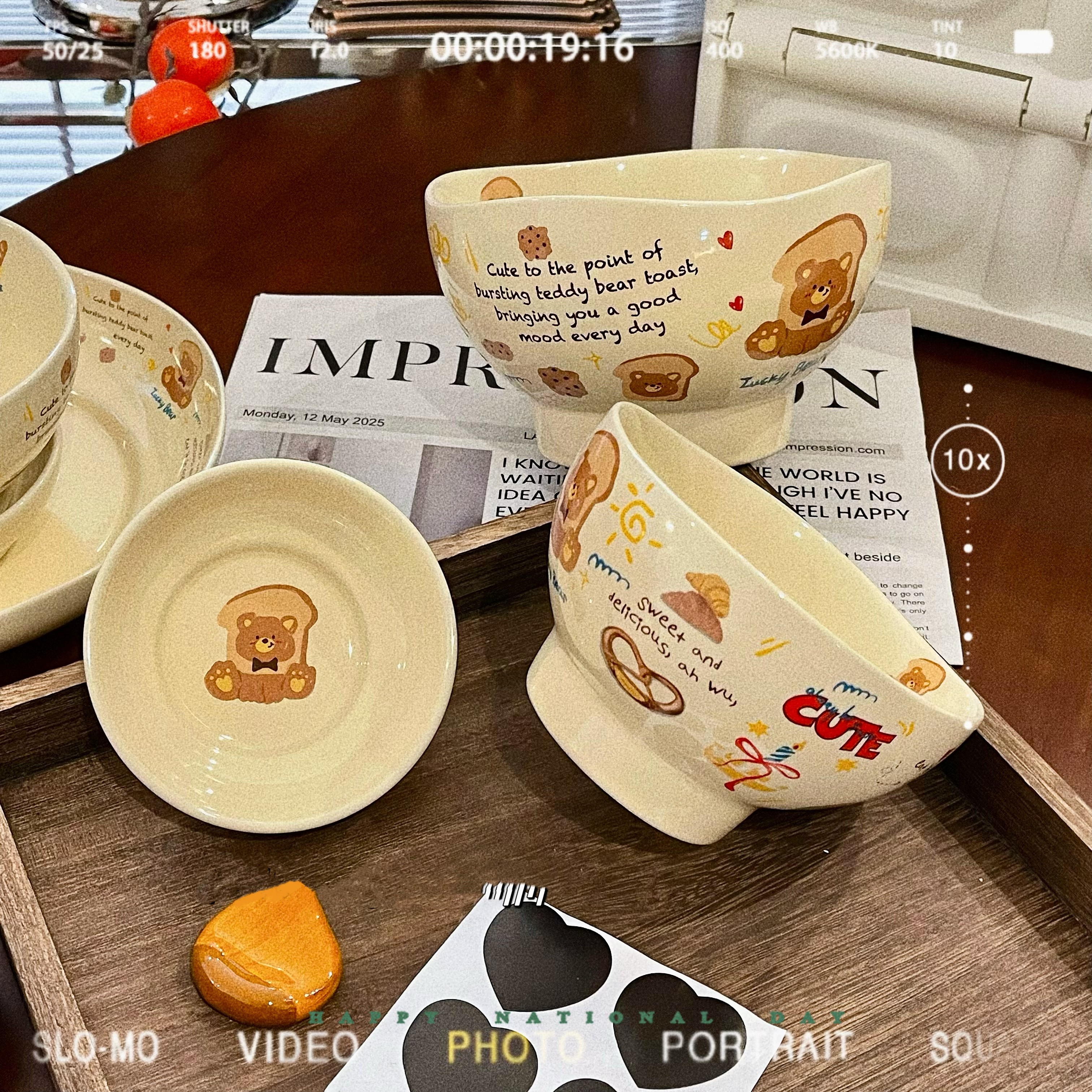 新款韩式创意可爱家用面包熊陶瓷高脚米饭碗吃饭碗菜盘子单只装