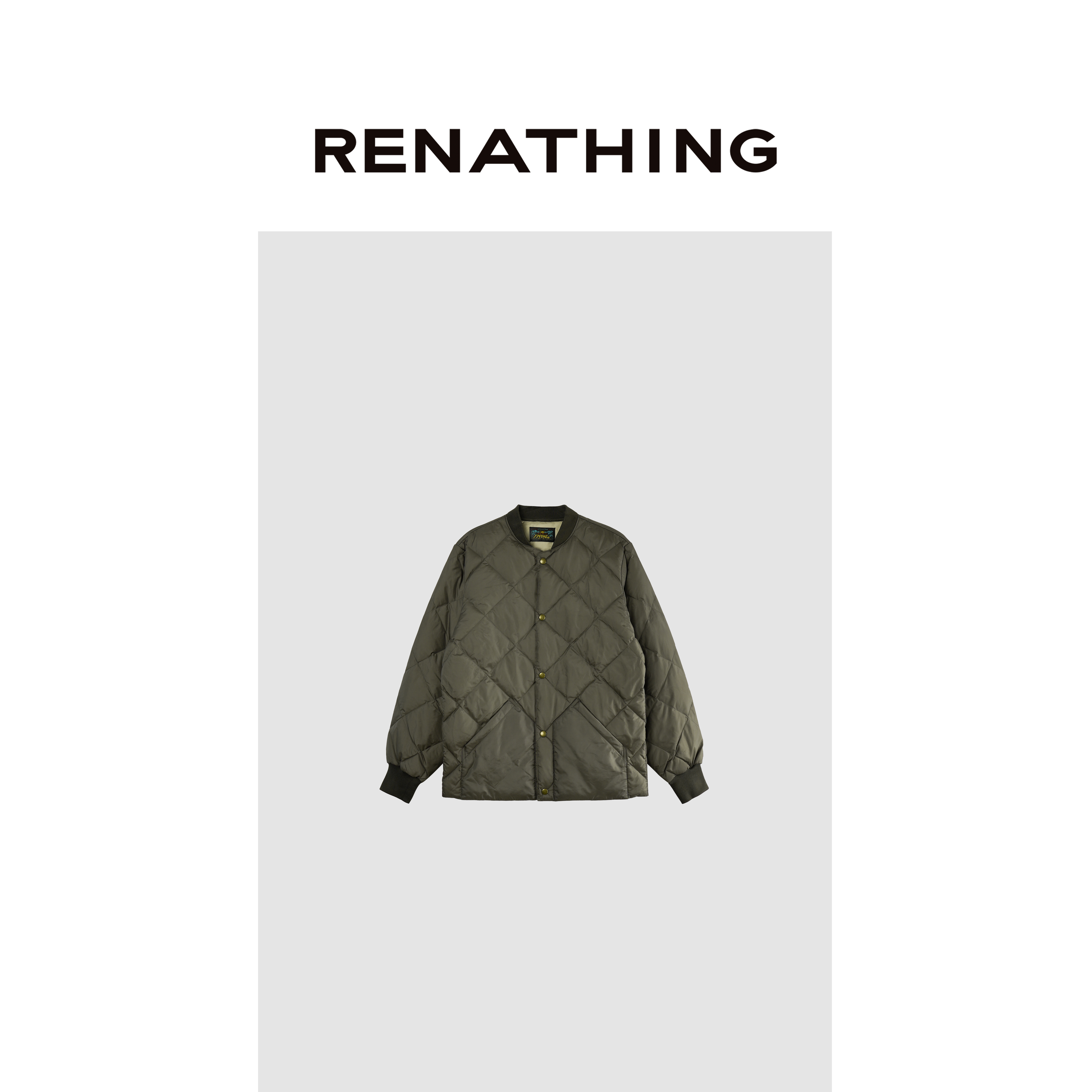 【RENATHING】复古菱格棒球领鹅绒服