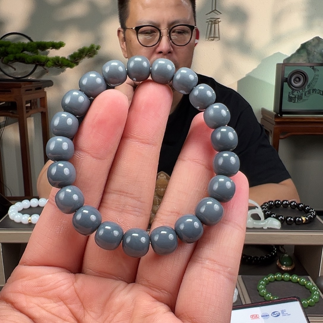 和田玉未镶嵌手链卡10mm格雷灰