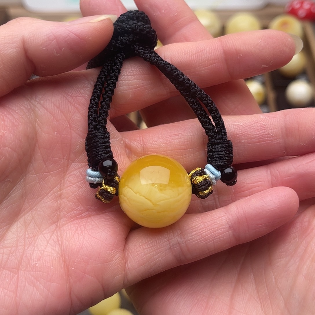 琥珀未镶嵌裸石蜜蜡半山水虎皮纹锁骨链