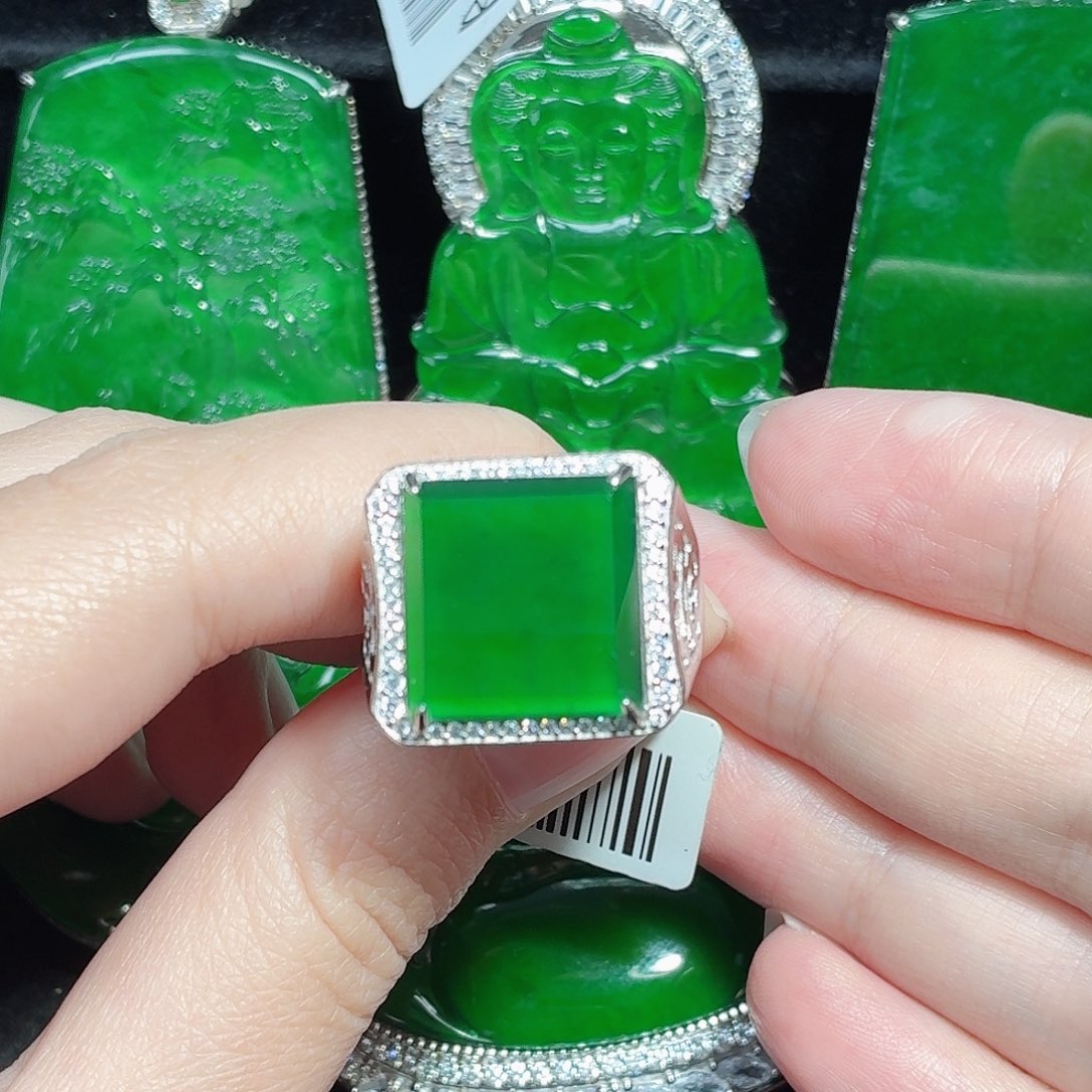 翡翠银S925镶嵌戒指天然A货翡翠
