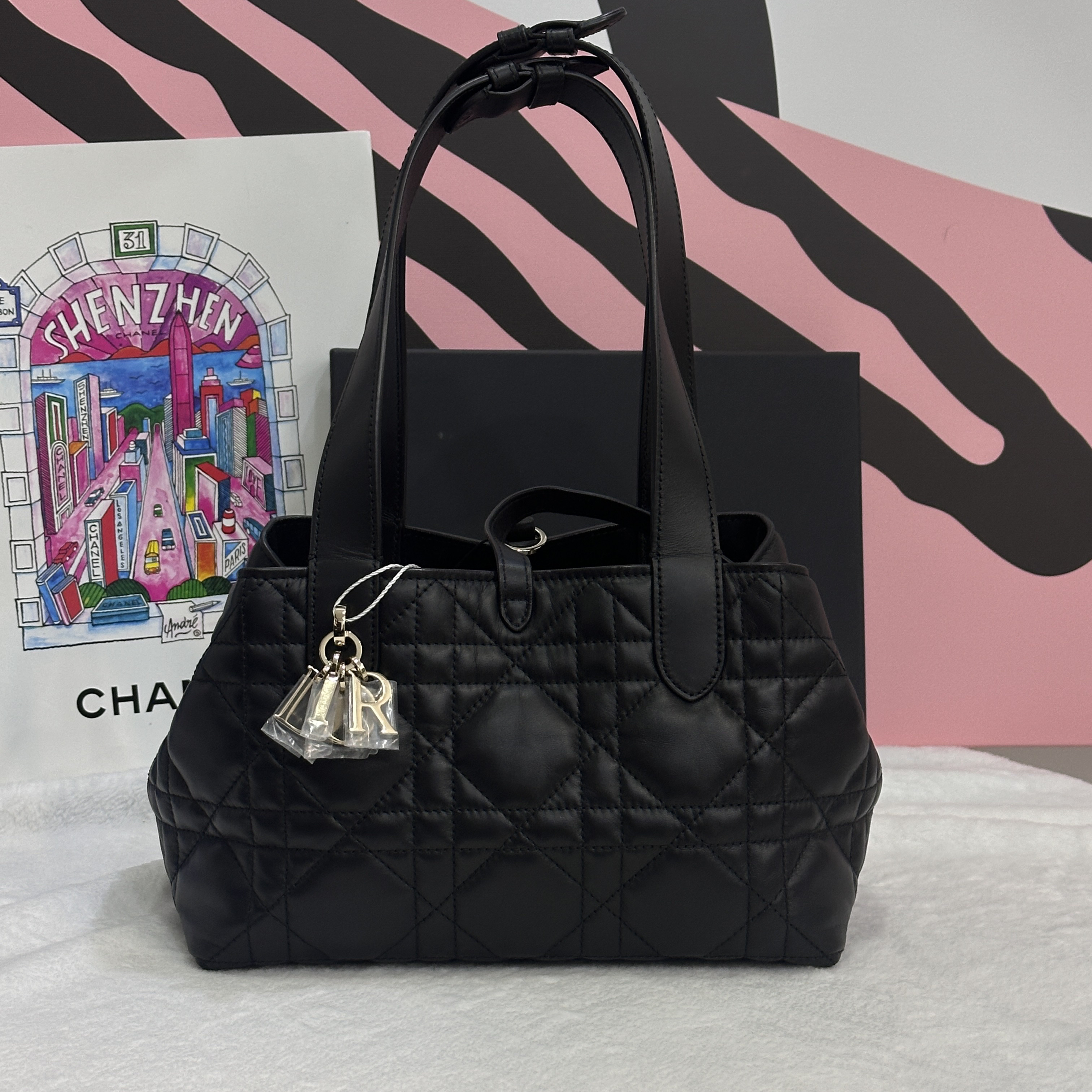 99新 DIOR/迪奥 黑色金扣Toujours手袋小号 