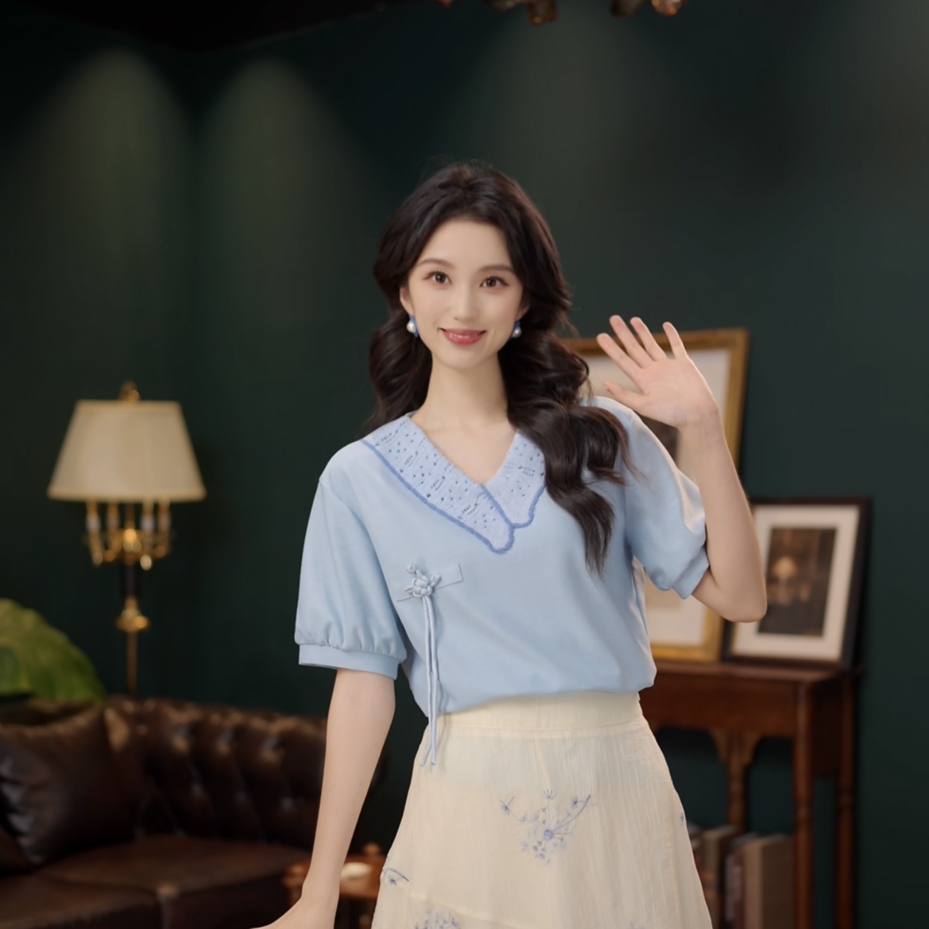 琦琦【玲珑玉酒】甜美休闲百搭小众短袖女夏季上衣YS1115068