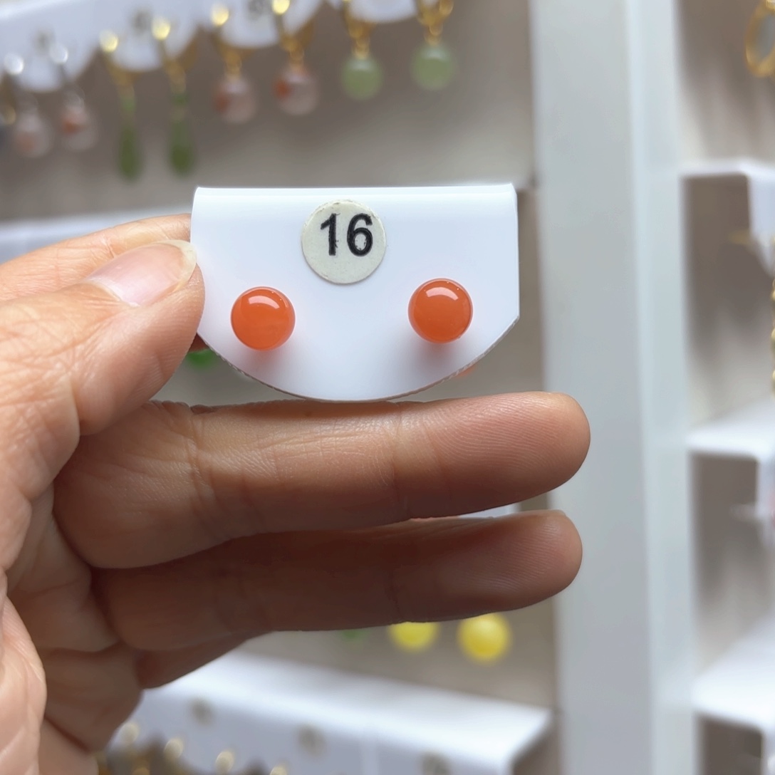 南红玛瑙耳饰18K金镶嵌