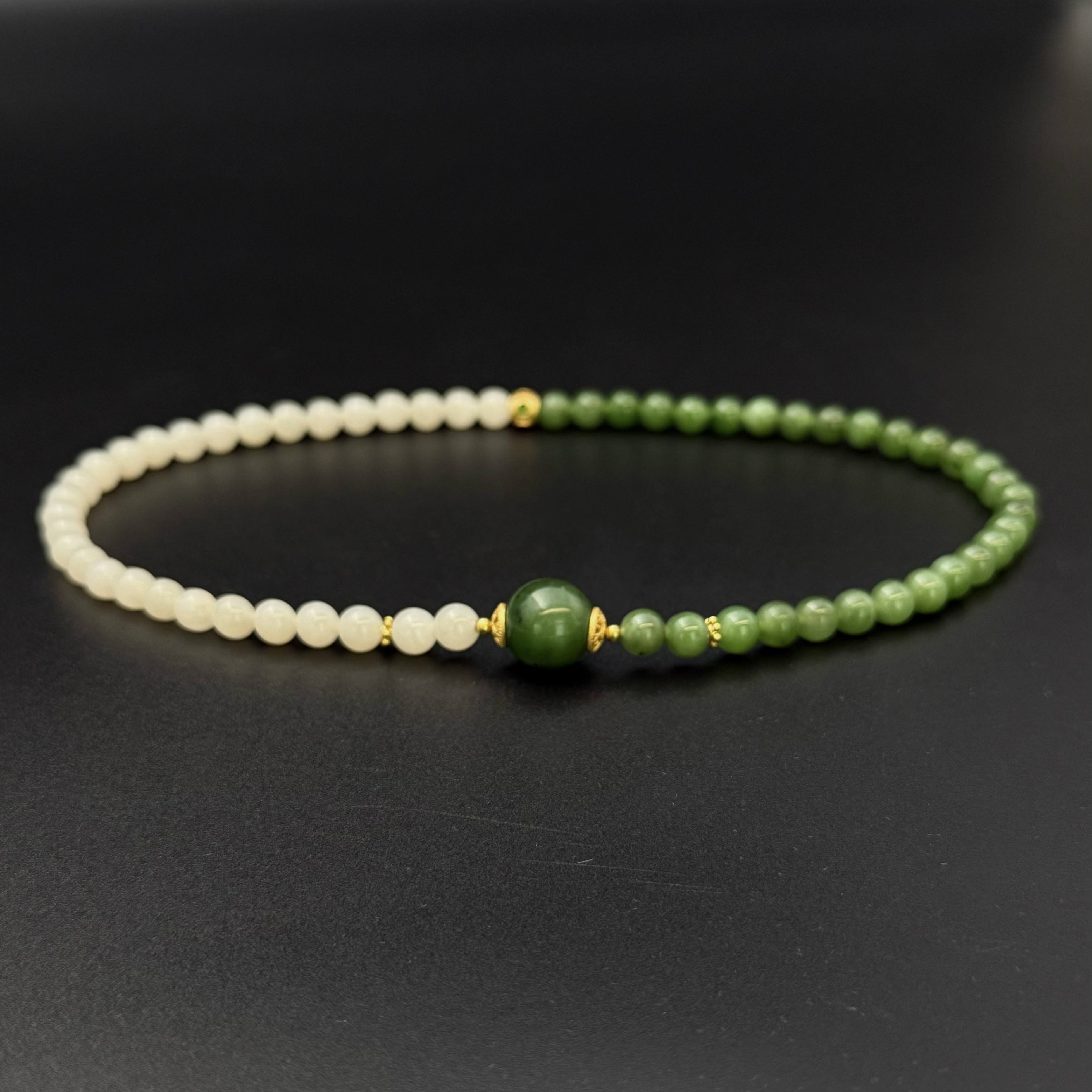 【V姐珠宝】和田玉碧玉白玉设计多圈圆珠手串 6*12mm-HL431 