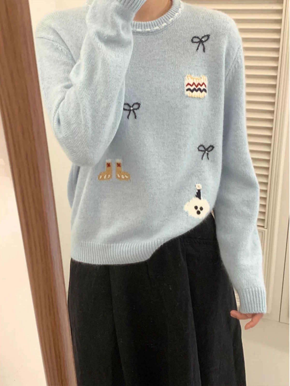 宽松型常规常规款薄款全毛衫宽松女士卡通打底衫