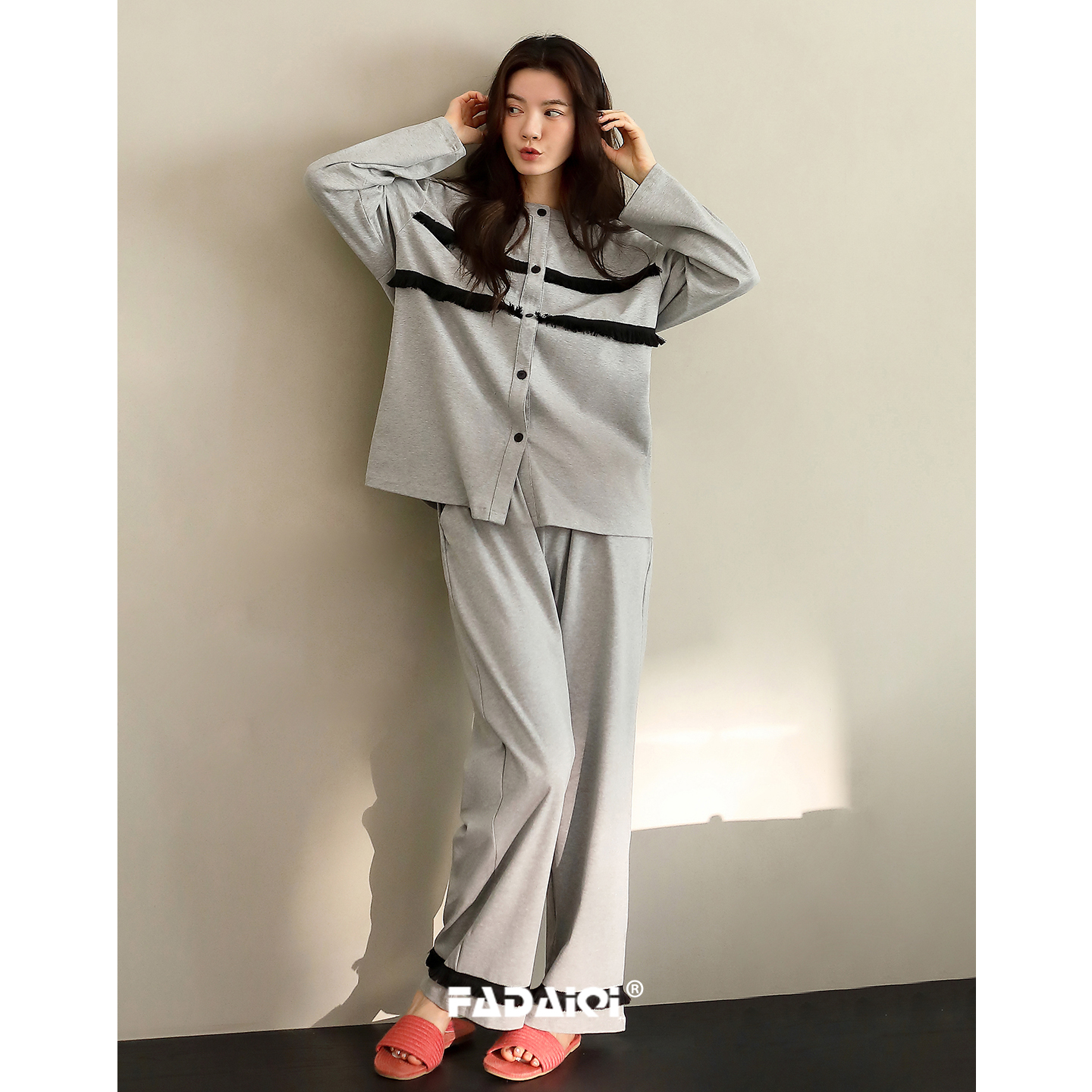 纯棉睡衣女款春秋季2025新款长袖开衫条纹可外穿家居服套装