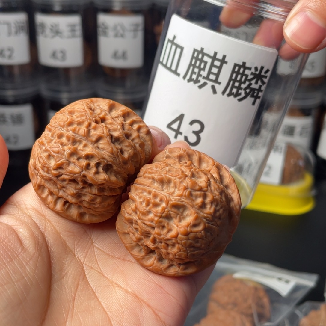 云***蓝文玩核桃把件43血麒麟