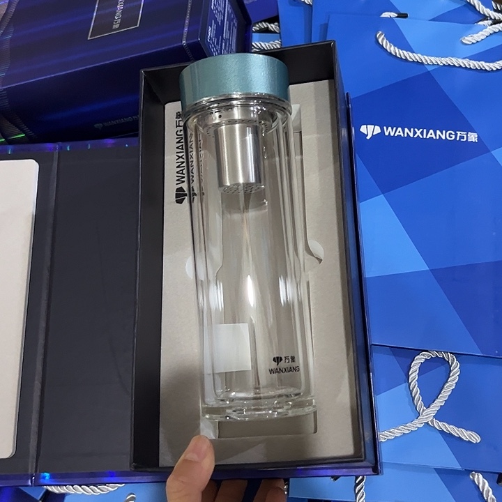 万象V148sl双层玻璃杯380绿色玻璃杯➕杯套