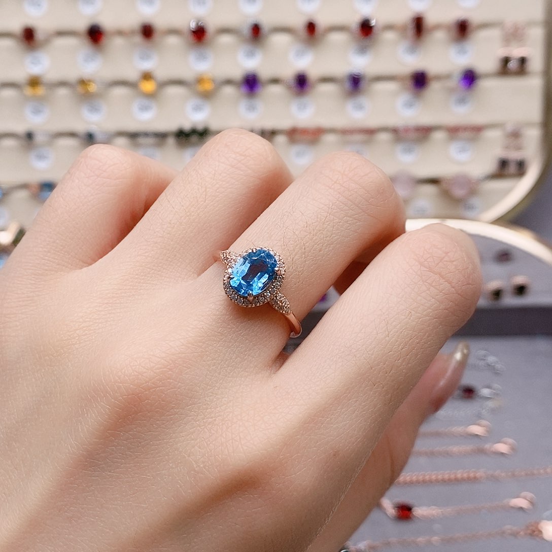 托帕石戒指银S925镶嵌