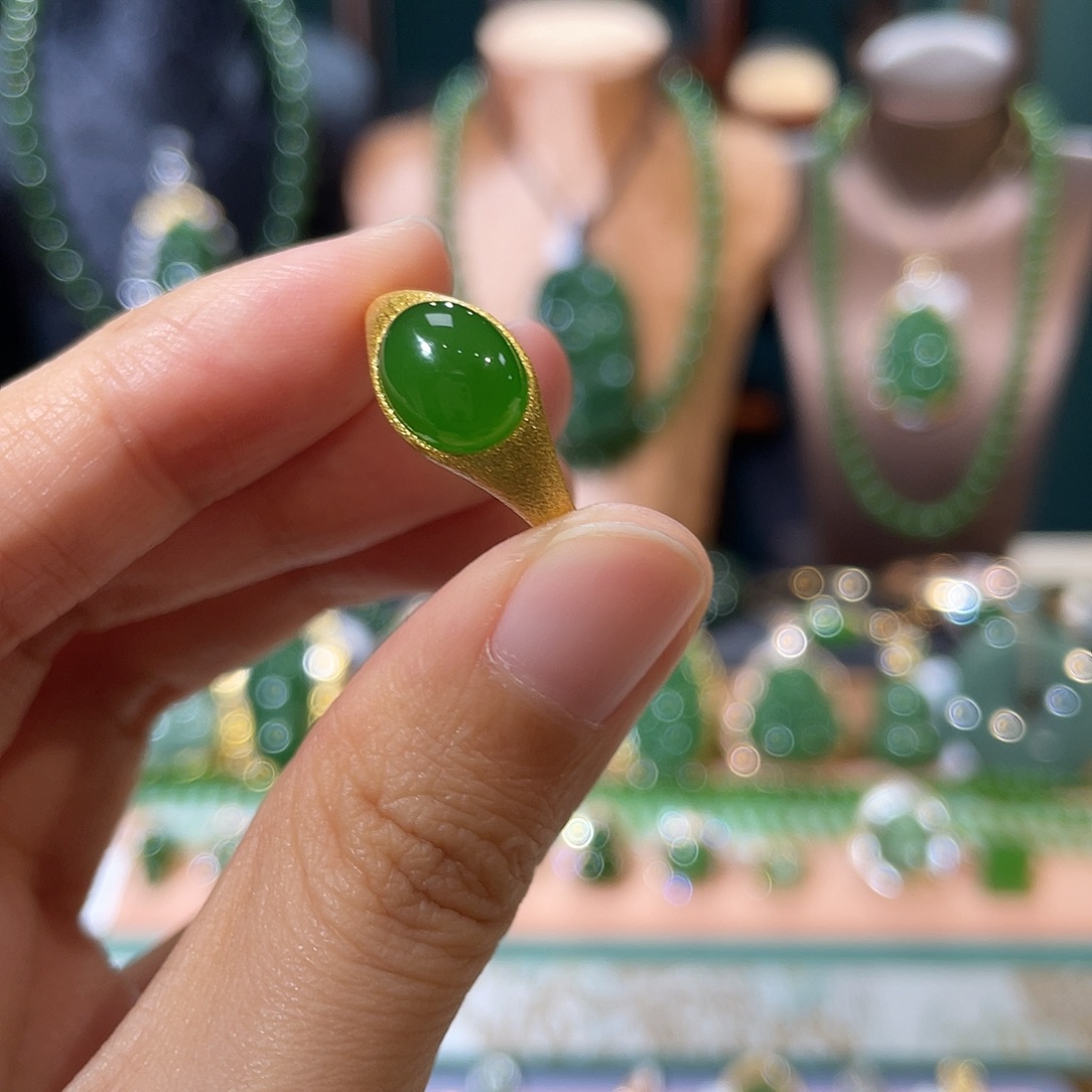 和田玉（碧玉）银S925镶嵌戒指