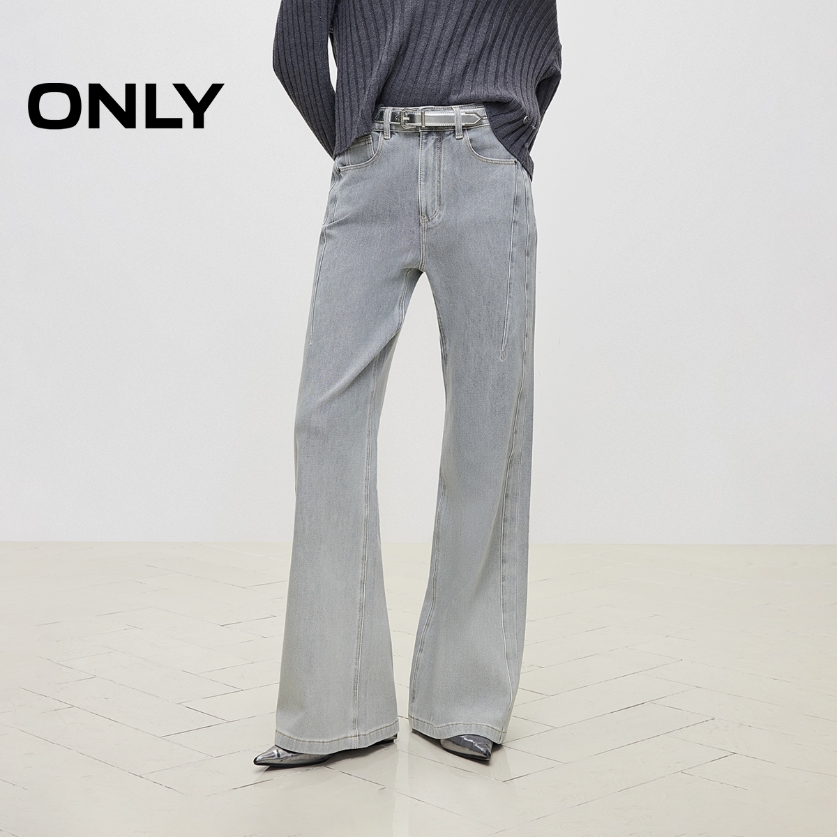 ONLY2025春季新款宽松显瘦高腰喇叭裤长裤牛仔裤女|125132149