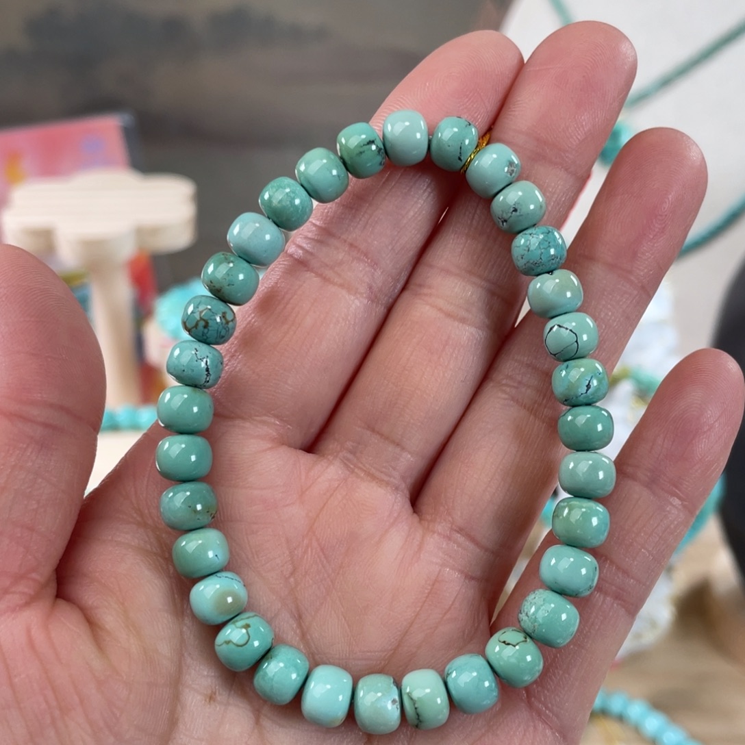 绿松石未镶嵌套链6.6高瓷绿老型手串