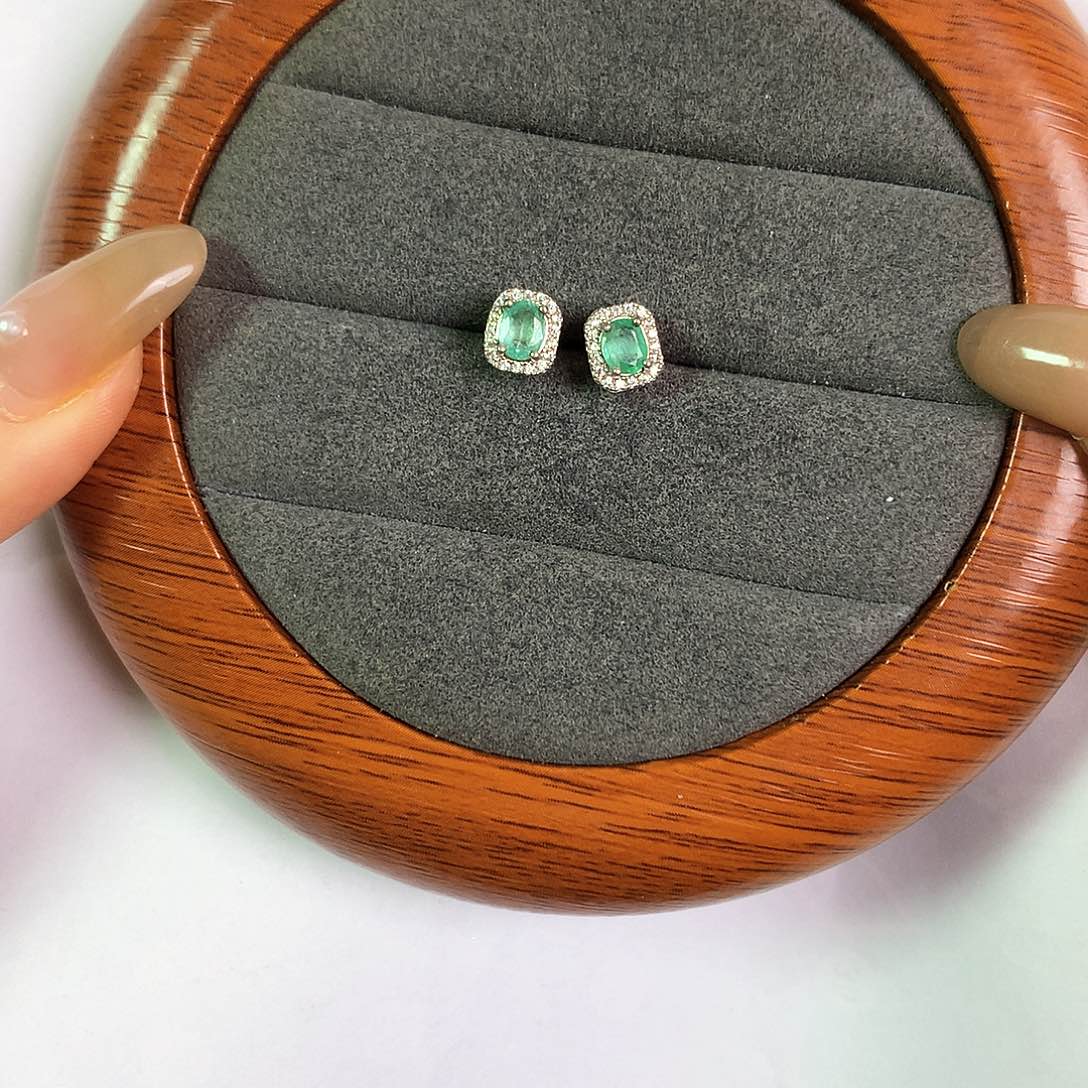 耳饰银S925镶嵌祖母绿