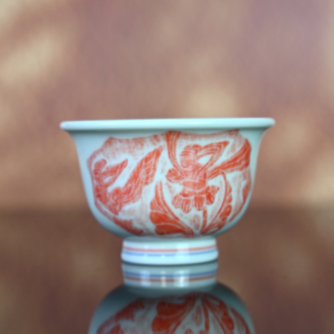 兆云窑 沈国镇拓片飞天小压手杯 满容约50cc