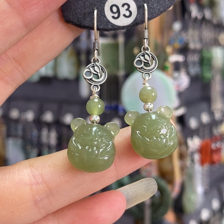 和田玉耳饰银S925镶嵌