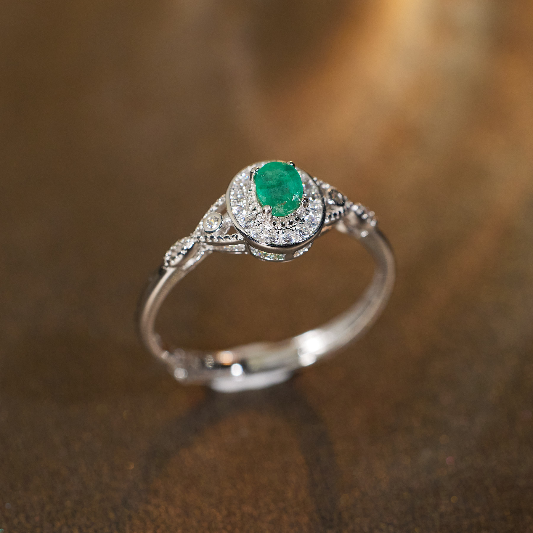 【九华山】*祖母绿戒指*S925银镶嵌N7160