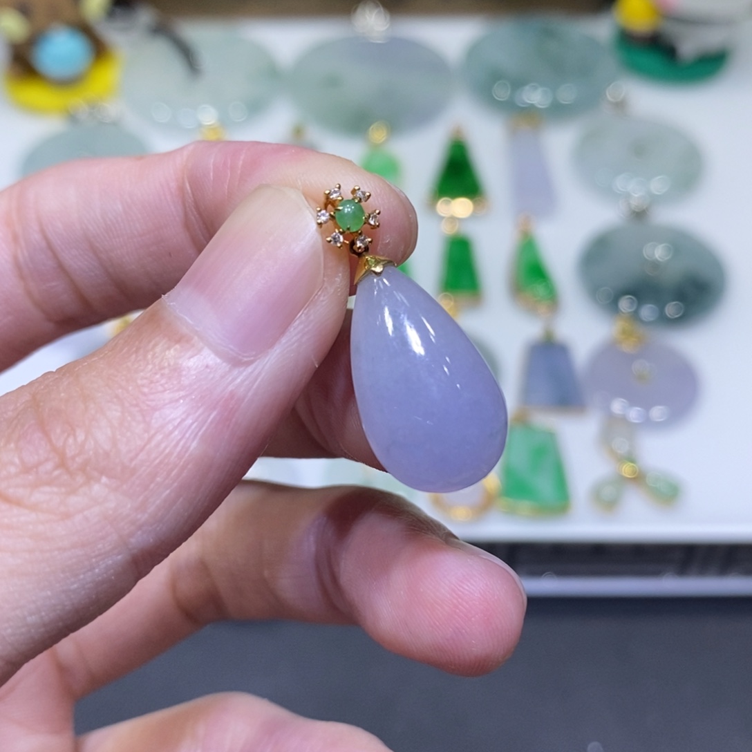 翡翠18K金镶嵌吊坠(不含链)