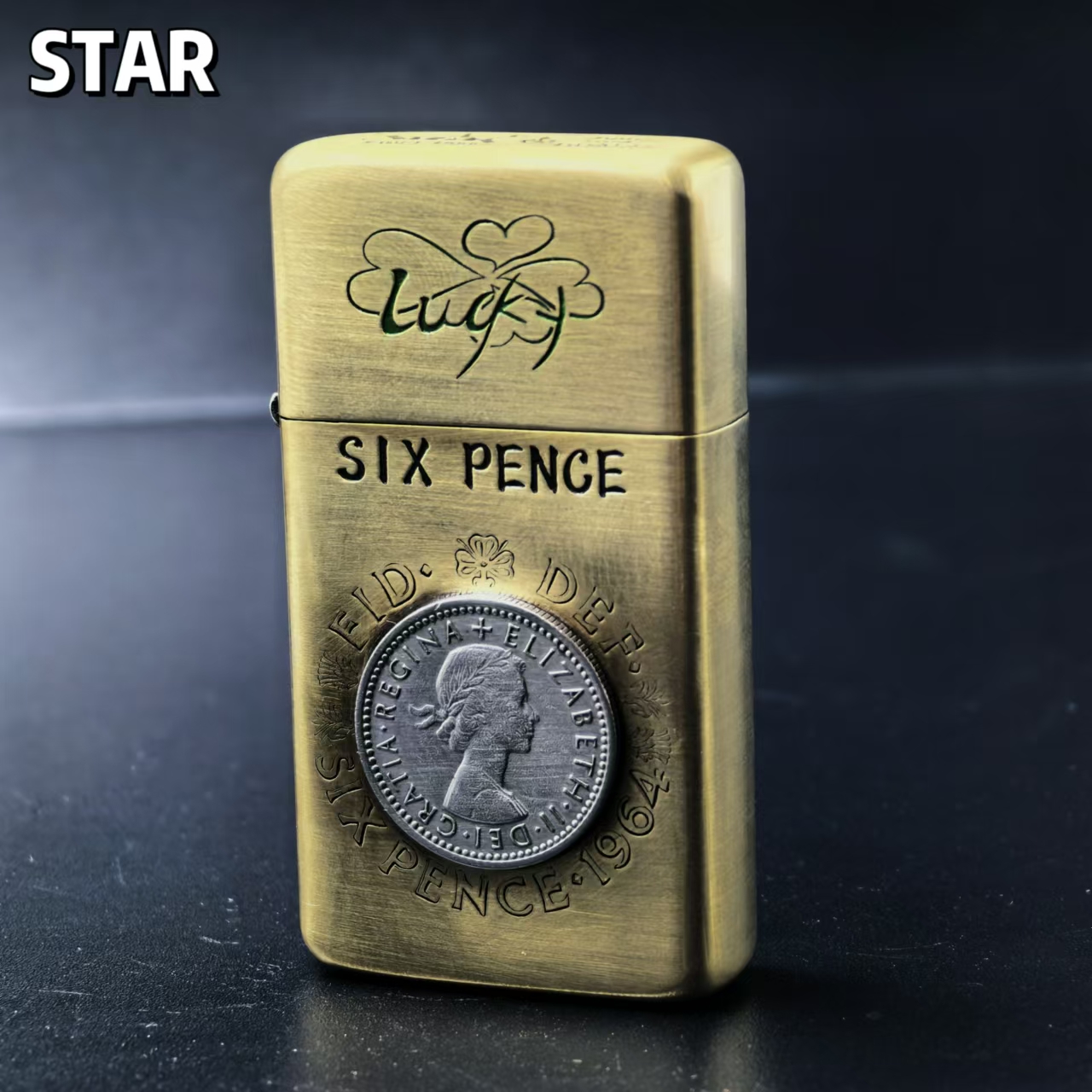 STAR恒星909黄铜镶嵌六便士煤油打火机