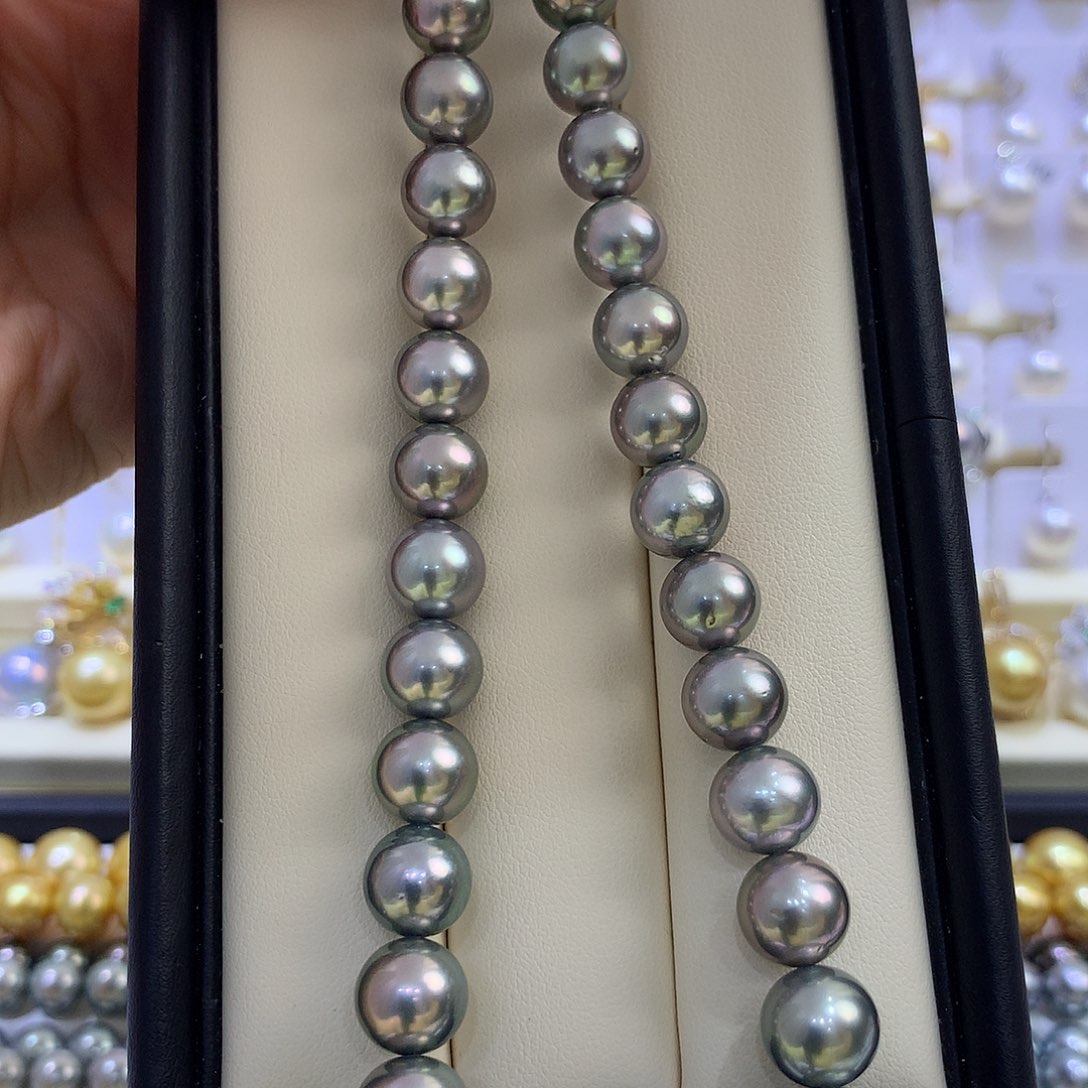 海水珍珠项链未镶嵌8/11mm铂金灰