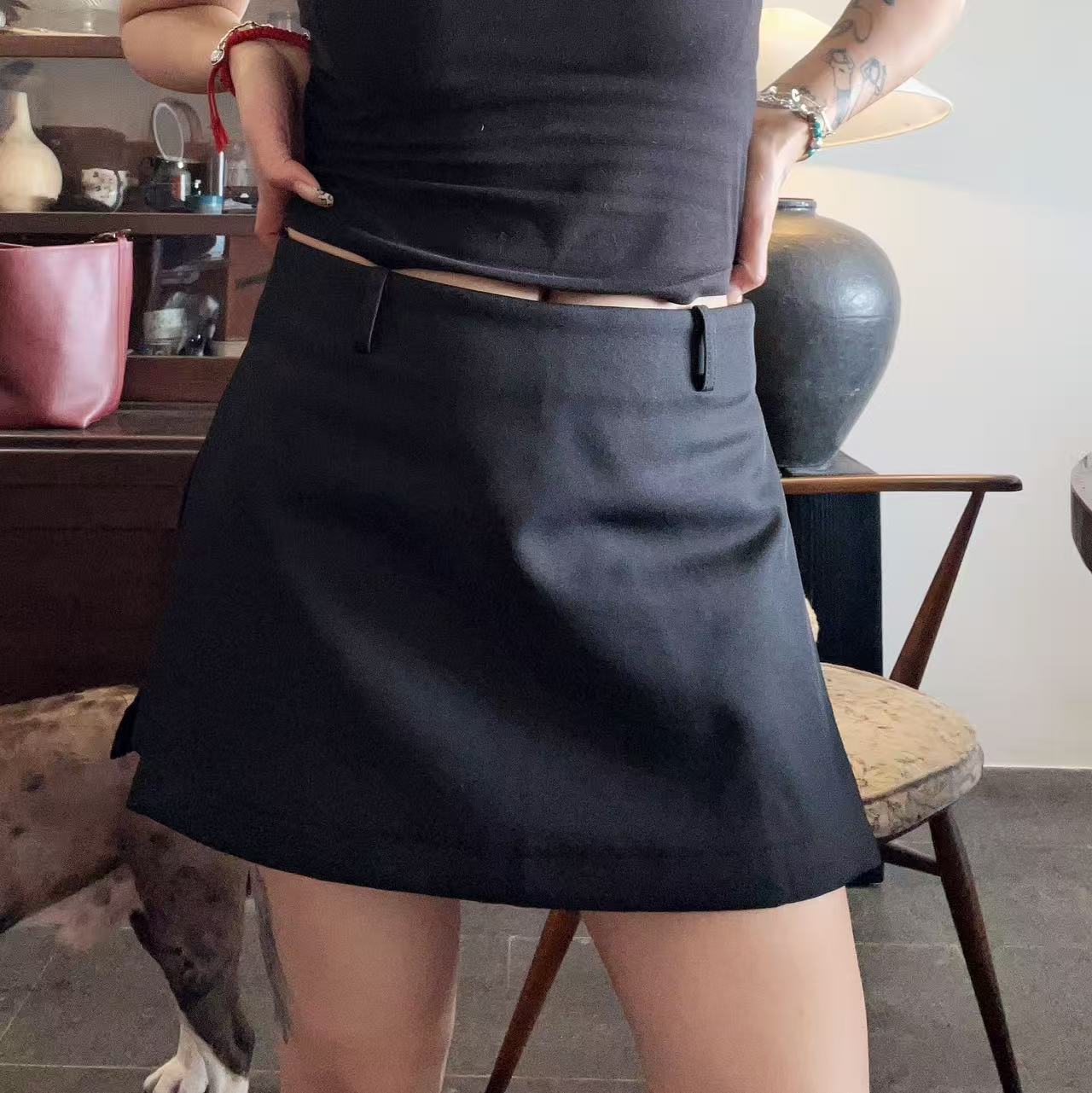 A7788短超大长腿裙裤黑色修身包臀