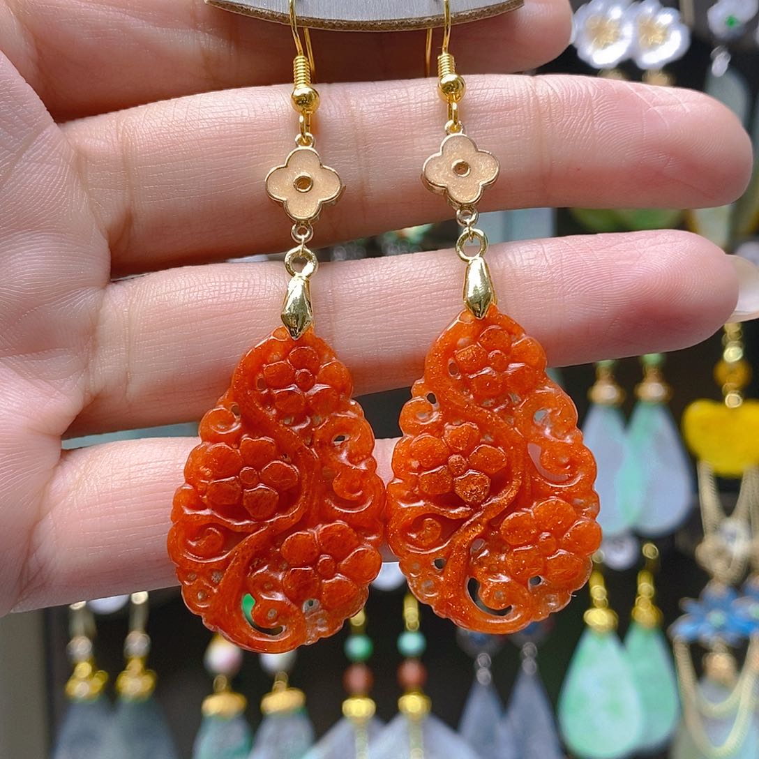 未镶嵌翡翠耳饰紫*晶翡翠