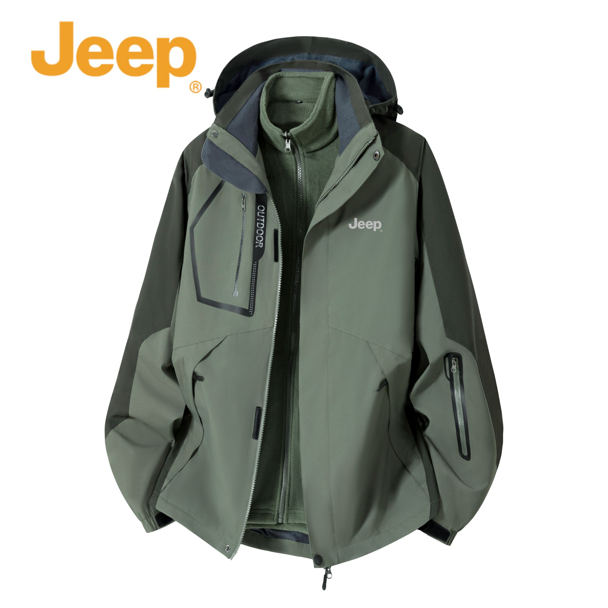JEEP/吉普新款冲锋衣男士三合一秋冬加绒加厚休闲百搭夹克外套商品图