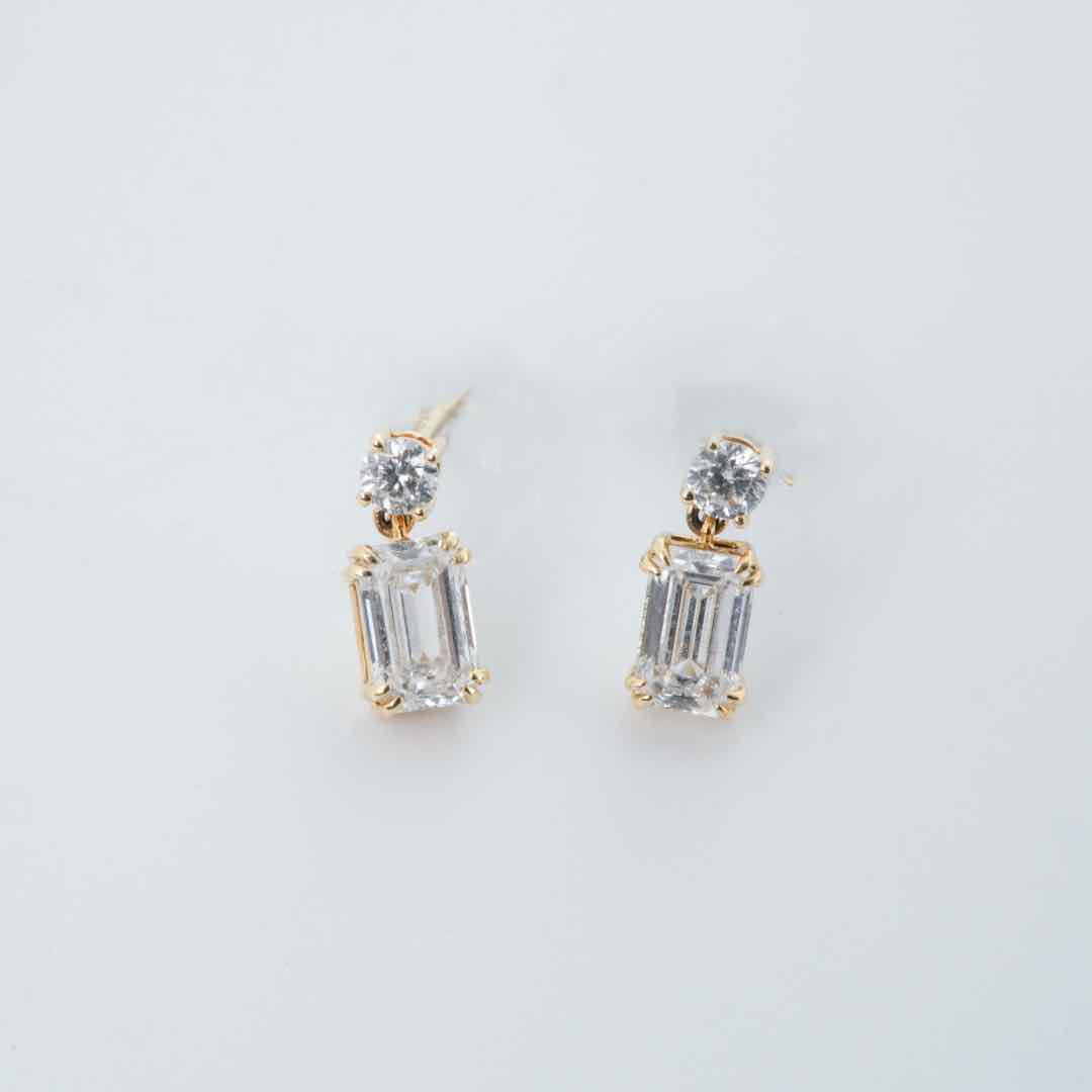 实验室培育钻石18K培育钻石耳钉「方圆」国风气质轻奢大方耳饰