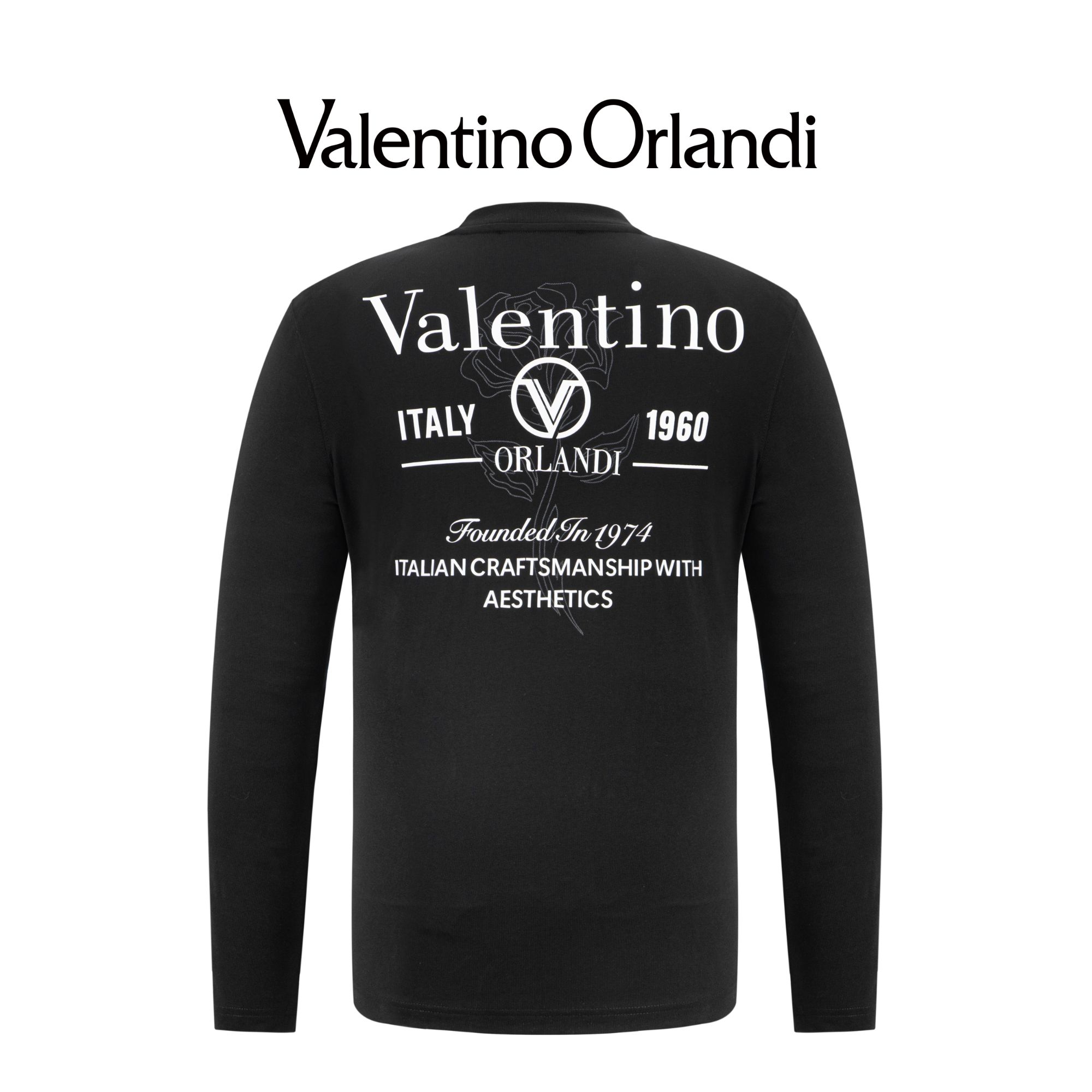 Valentino orlandi男士秋冬A版时尚百搭刺绣logo后背印花长袖T恤