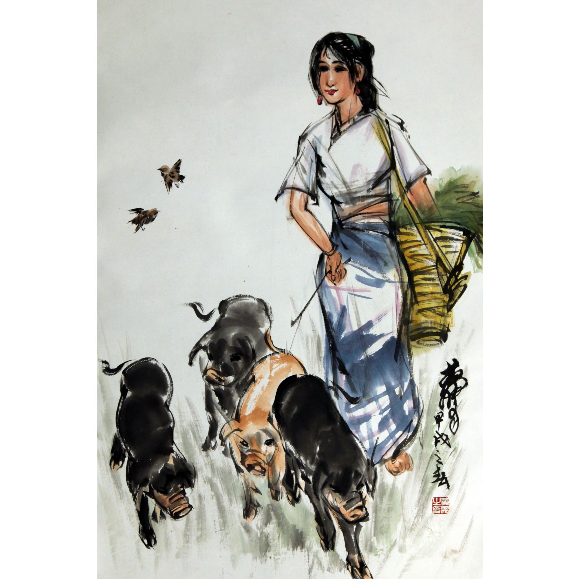 16  HZ  放猪姑娘  67×44  纸本立轴