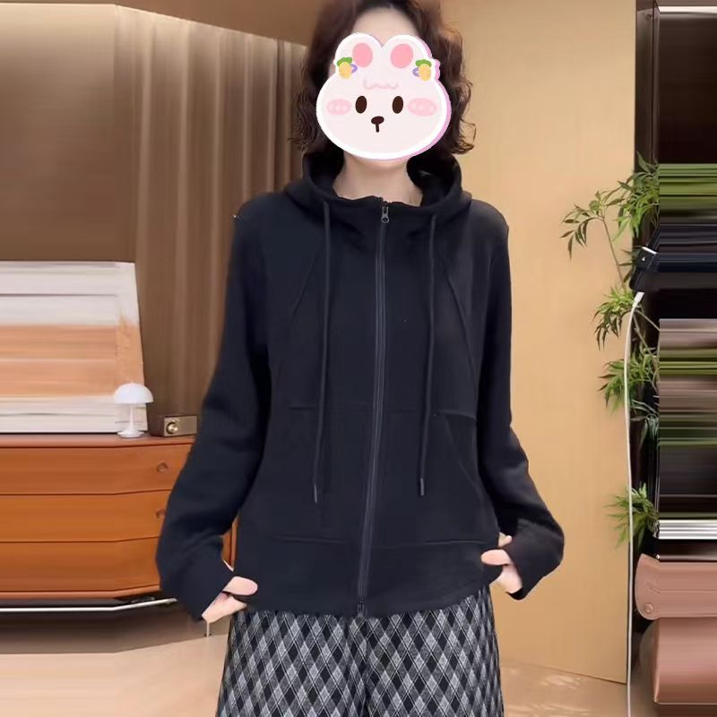 2025秋季立领连帽双头拉链抽绳鱼骨长袖百搭显瘦双面德绒卫衣