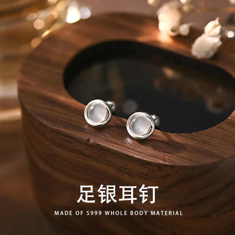足银耳饰 猫眼日韩耳钉女耳环甜美耳饰耳扣小众轻奢百搭饰品气质