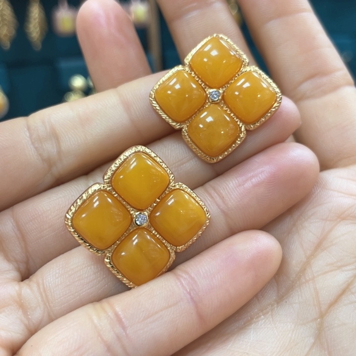 蜜蜡耳饰未镶嵌蜜蜡