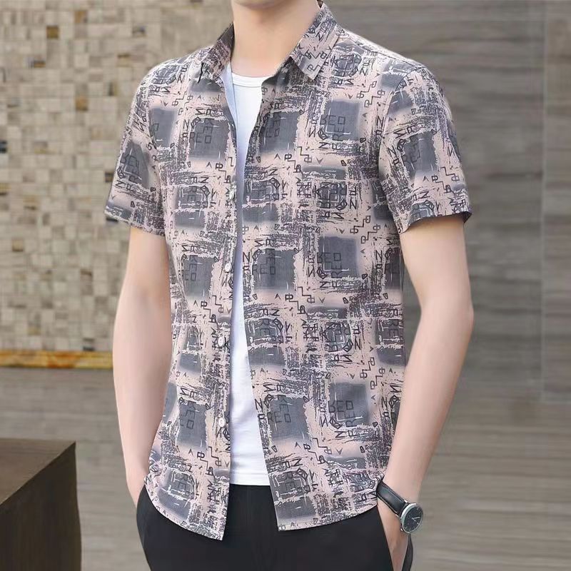 春夏季新款痞帅冰丝上衣帅气潮流免烫短袖衬衫男装