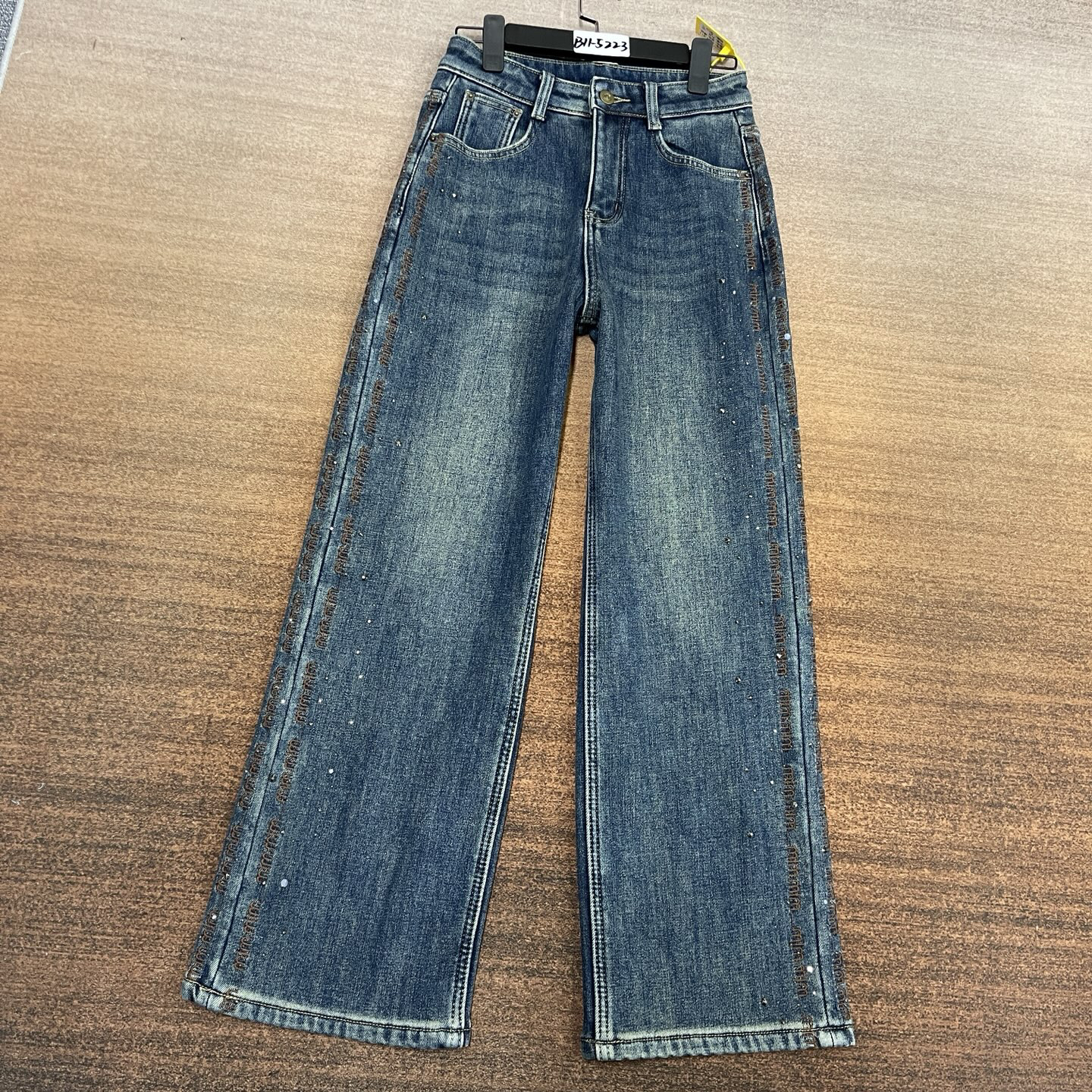 #B11-5223 加绒-厚绒 高货 蓝色重工烫钻刺绣阔腿裤 有弹（不换退）