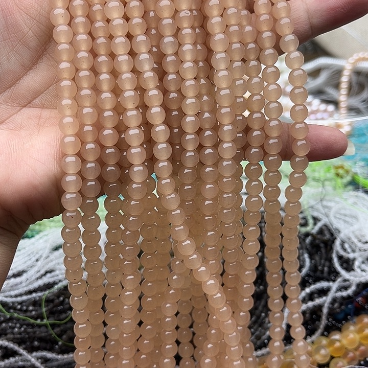 玛瑙/玉髓未镶嵌珠宝半成品2条6mm藕粉