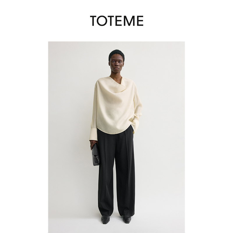 TOTEME女装米黄色轻薄半透视荡领女式衬衫