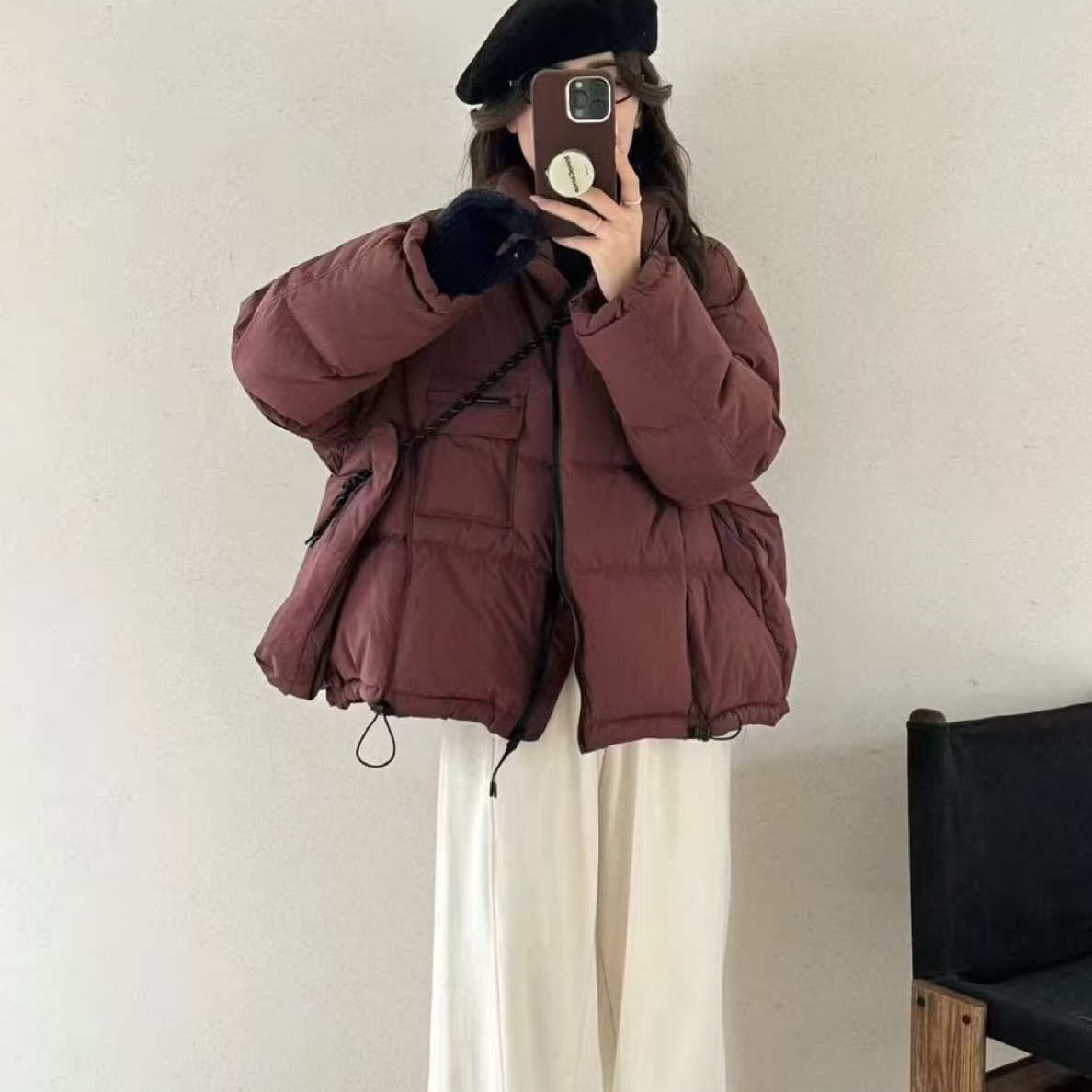 大码斜拉链立领加厚保暖宽松休闲羽绒服外套冬装
