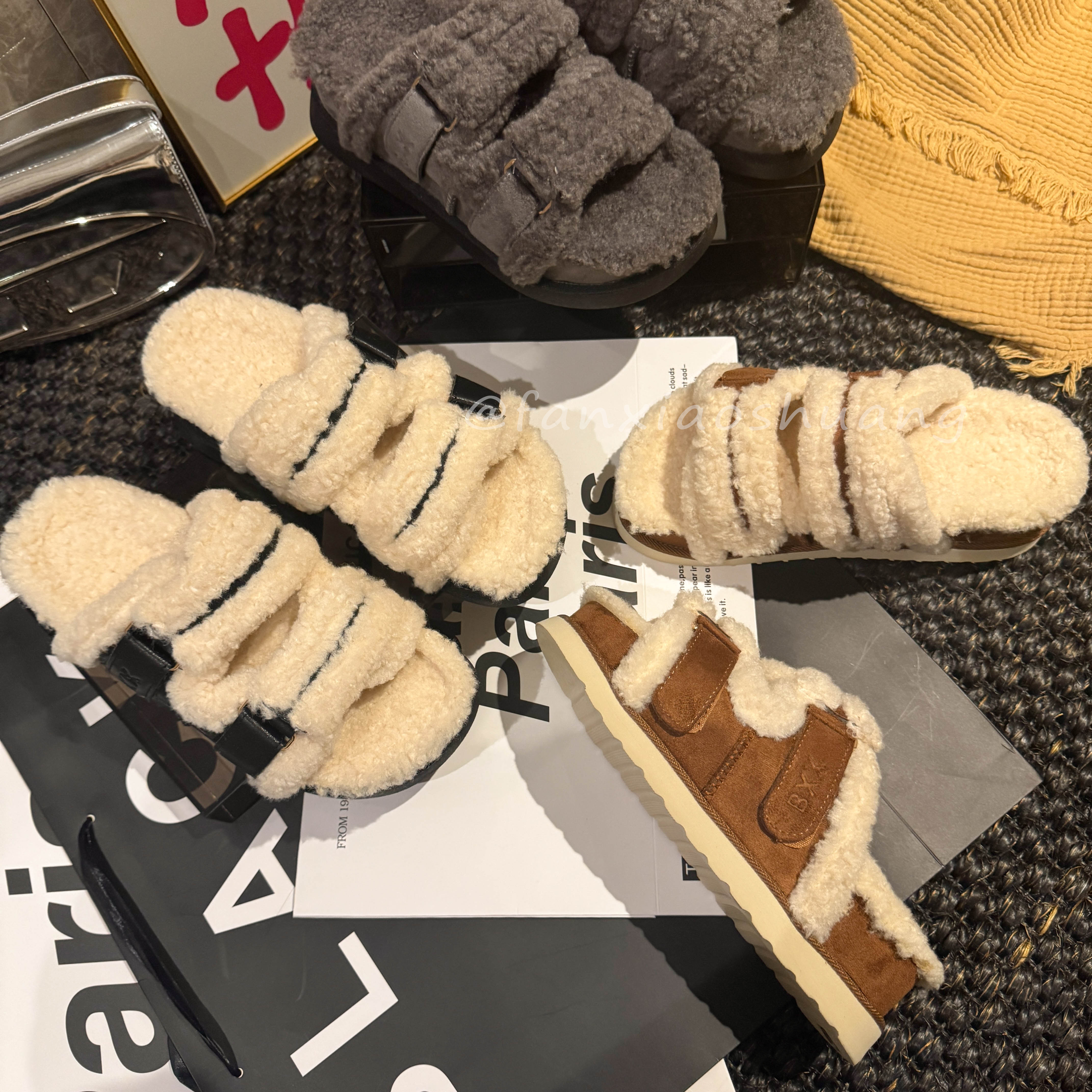 秋冬 羔羔毛厚底松糕小个子6cm增高毛毛鞋拖鞋外穿百搭勃肯鞋女鞋