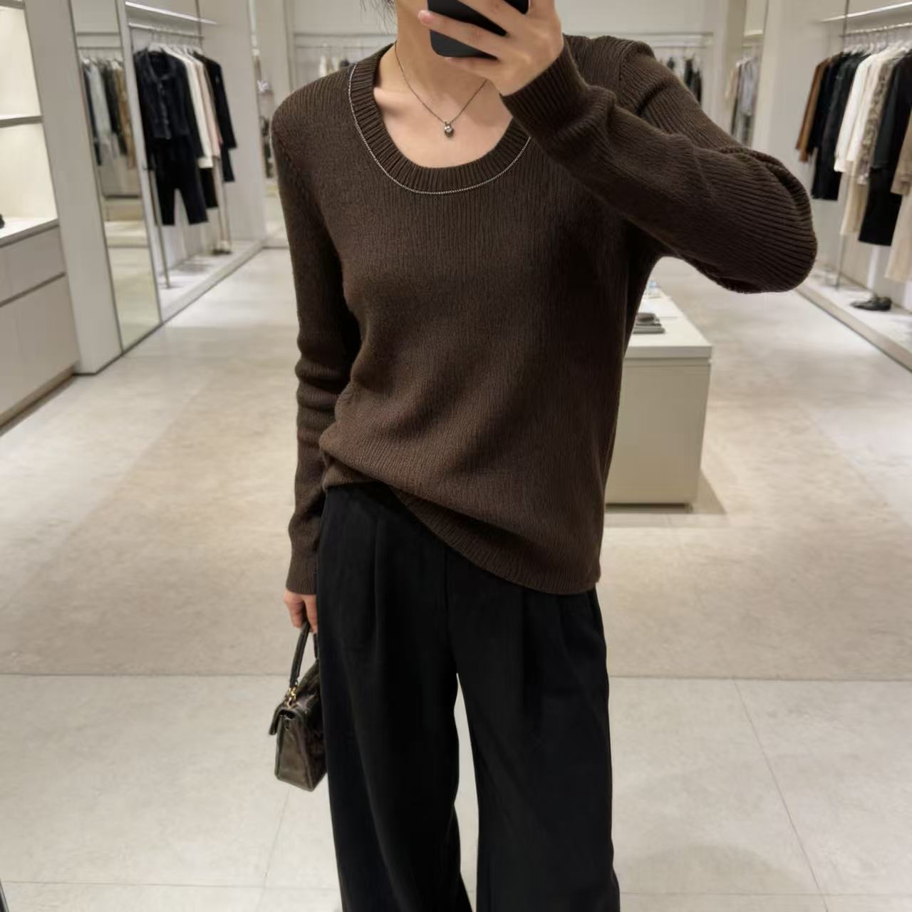 加厚羊毛打底！胸88-150长58柔棕调坑条针织上衣 4583