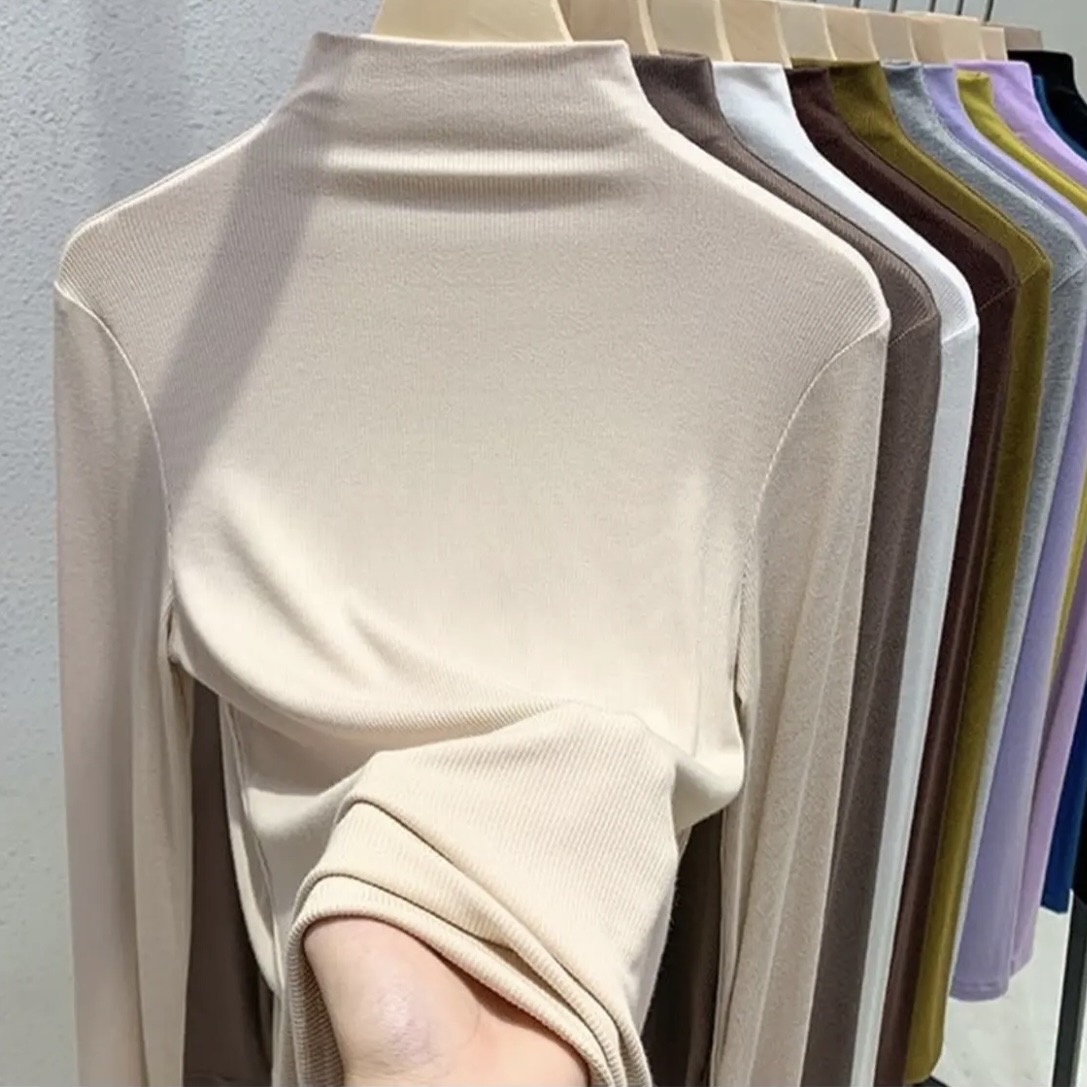 玲姐定制-半高领磨毛新款修身显瘦百搭长袖内搭打底衫546512