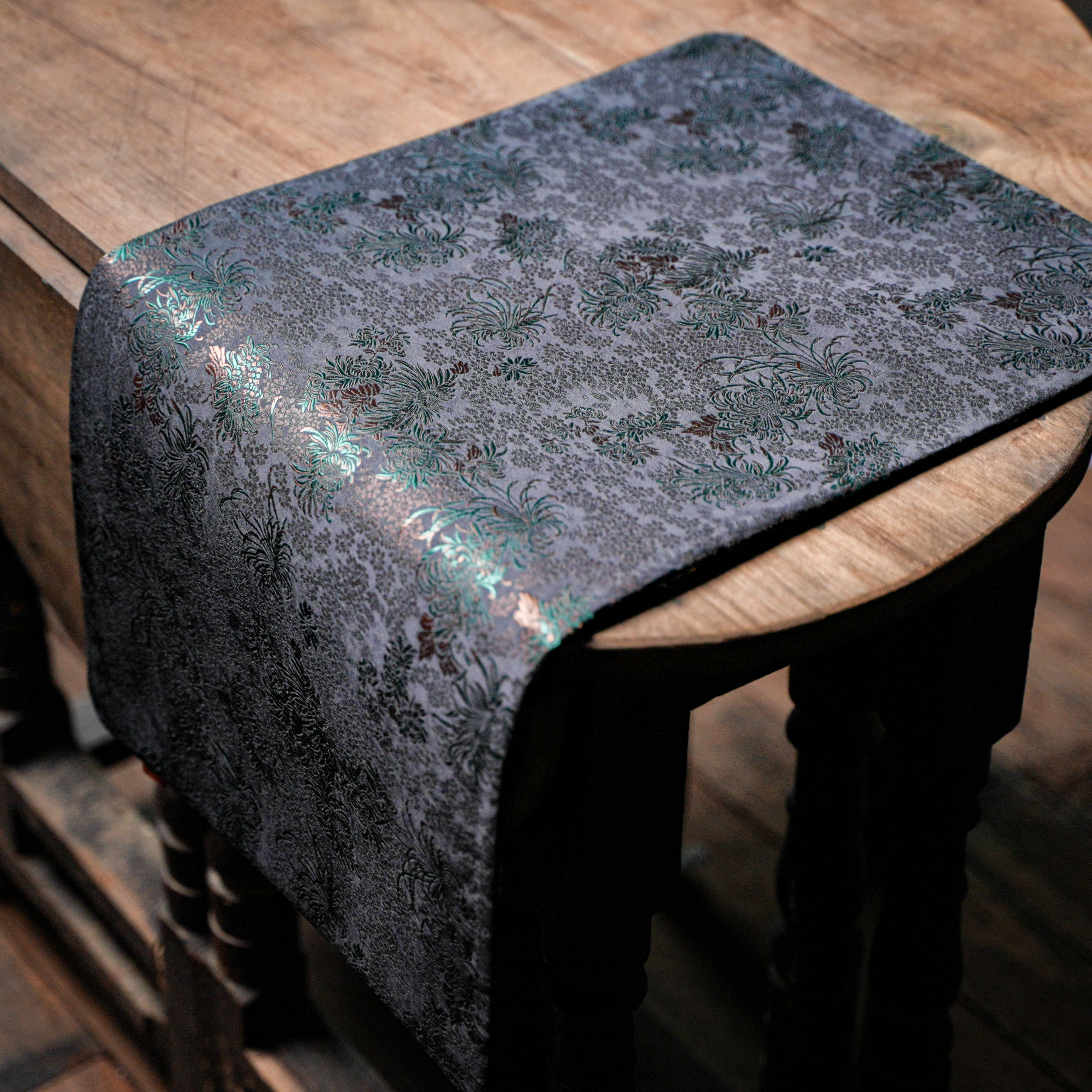 【大乔甄选】<蝶影秋菊>墨绿色织锦茶席茶道零配（慢蓝S0839）