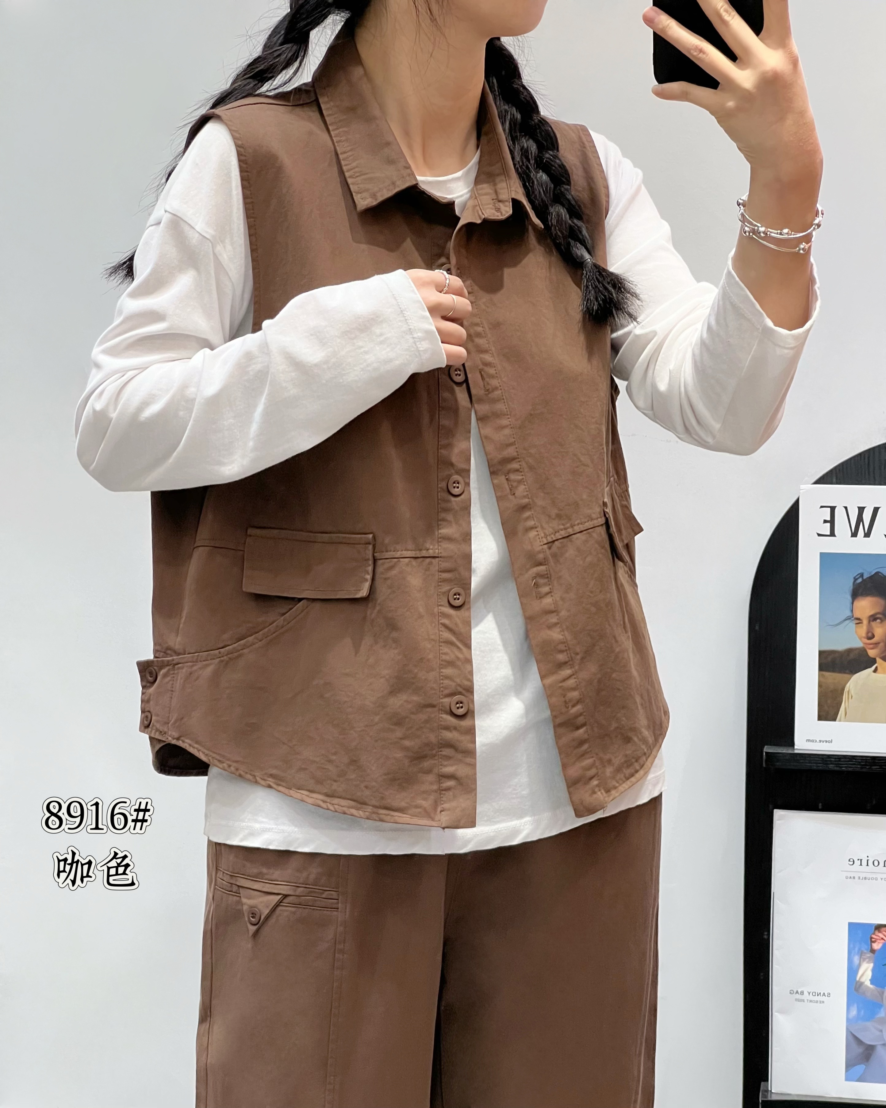 西装领单排扣上衣马甲潮流百搭