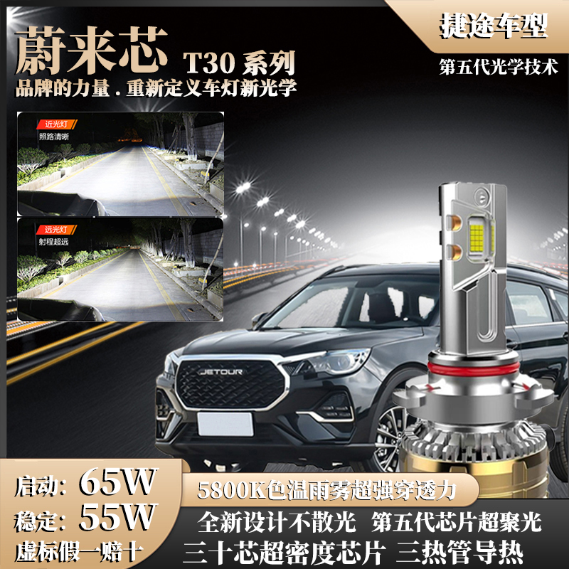 【捷途65W】激光30芯超亮汽车LED灯x70x70sx90专车专用9005远近灯泡