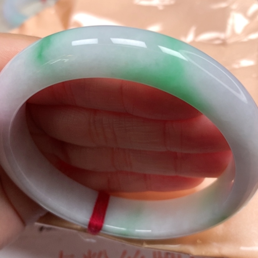 【闪购商品】翡翠手镯未镶嵌冰糯白底青手镯5859圈35号