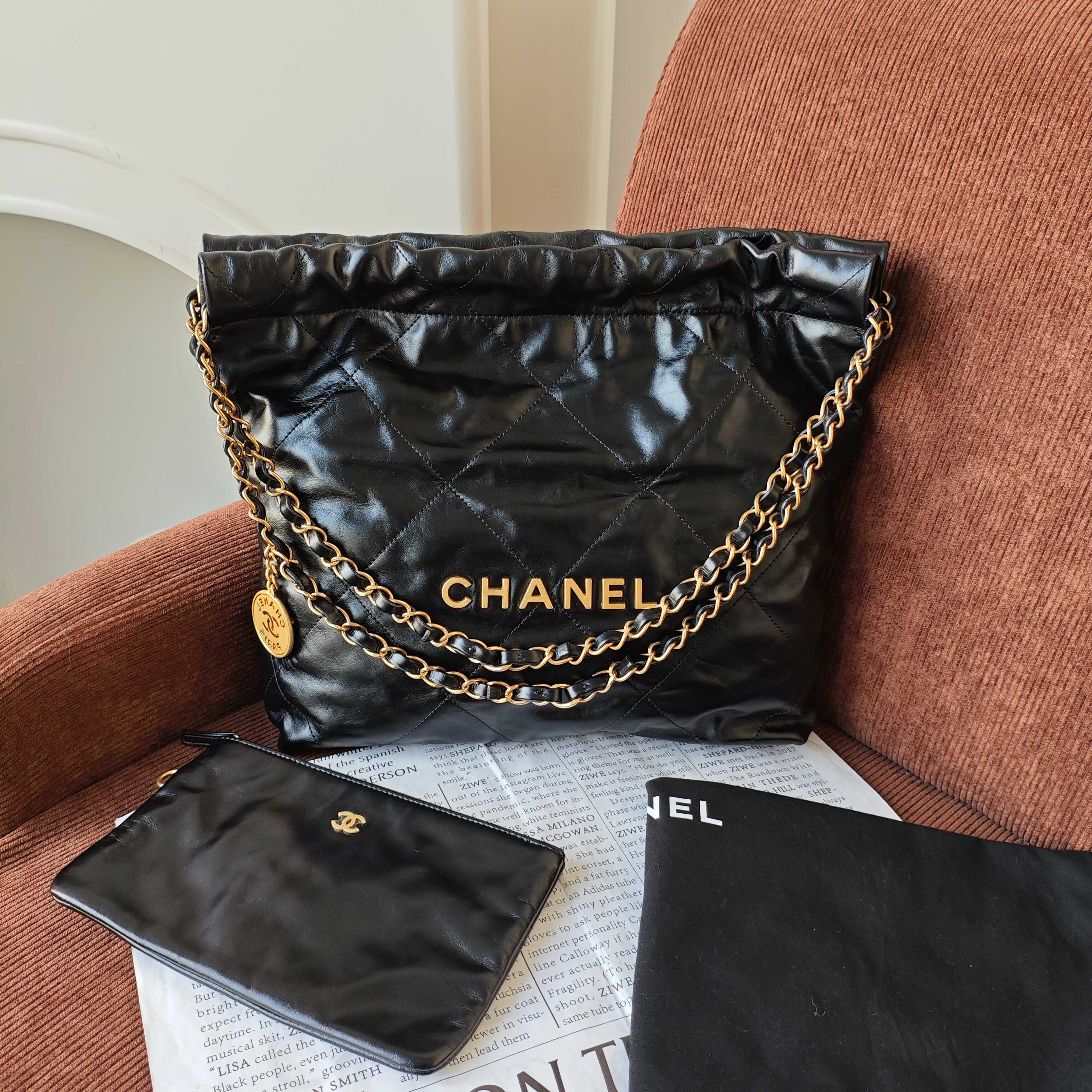 99新 Chanel/香奈儿 小号黑金22bag芯片款JM13-0170