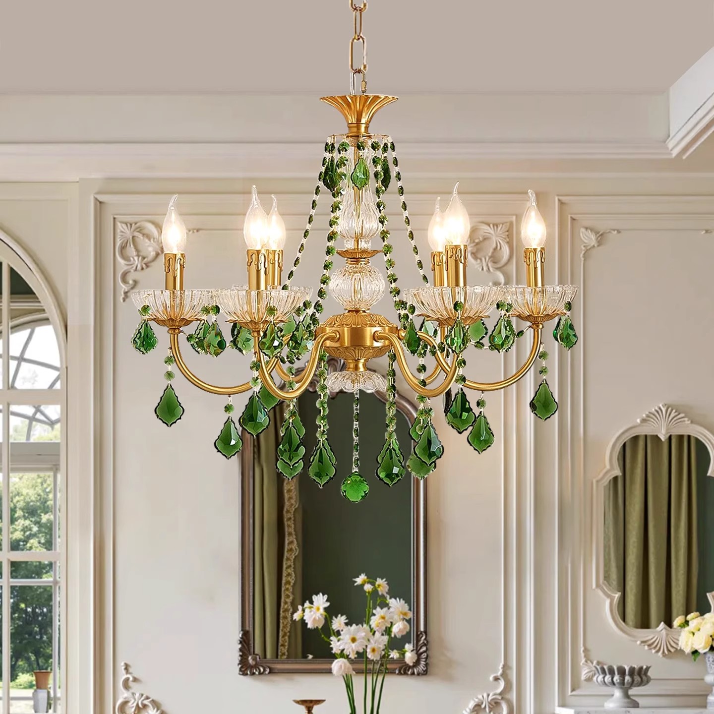 法式全铜客厅水晶蜡烛吊灯欧式田园主卧室公主房间灯复古餐厅吊灯