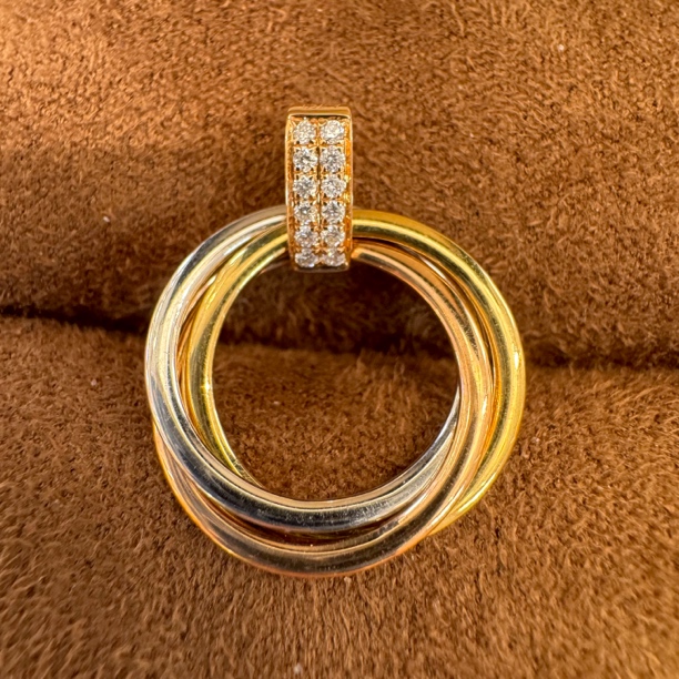 通体18K金天然南非钻石三色环吊坠 项链 多样性发一件三色环钻石